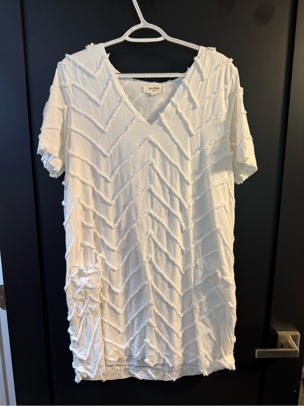 Papillon White V-Neck Textured Short Sleeve Dress